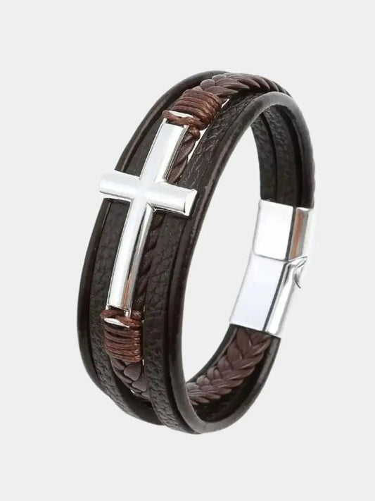 3 Layer Elegant Cross Leather Bracelet - Cross & Crown - Cross & Crown
