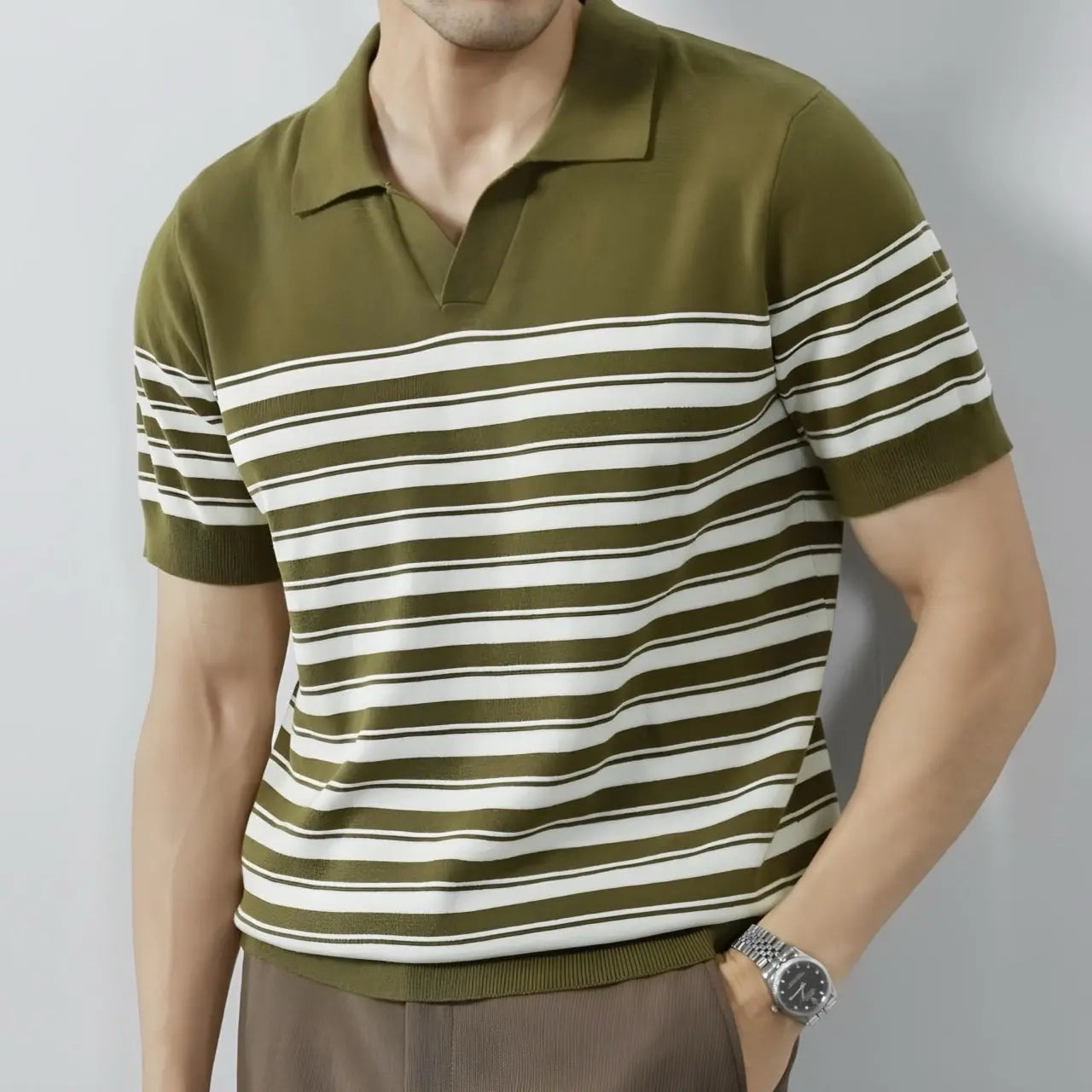 Classic Knit Striped Mesh Polo - Cross & Crown Cross & Crown