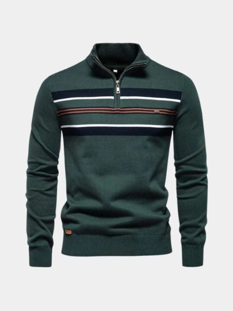 Knit Striped Quarter-Zip Jumper Sweater - Cross & Crown