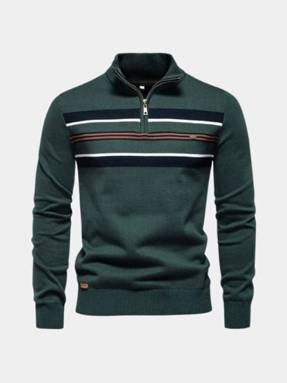 Knit Striped Quarter-Zip Jumper Sweater - Cross & Crown