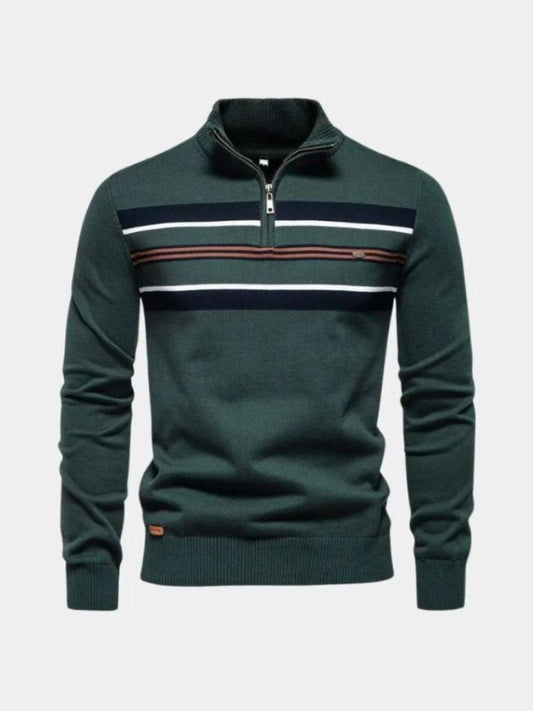 Knit Striped Quarter-Zip Jumper Sweater - Cross & Crown