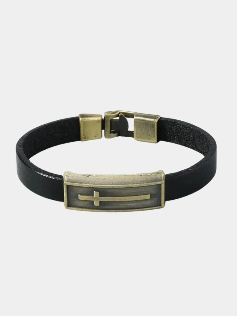 Minimalist Leather Cross Bracelet - Cross & Crown