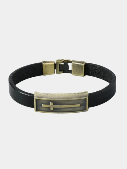 Minimalist Leather Cross Bracelet - Cross & Crown