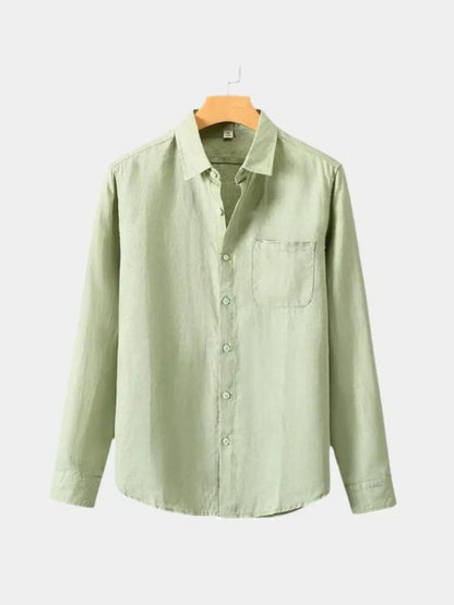 Camicia in lino essenziale a maniche lunghe - <tc>Cross & Crown</tc>