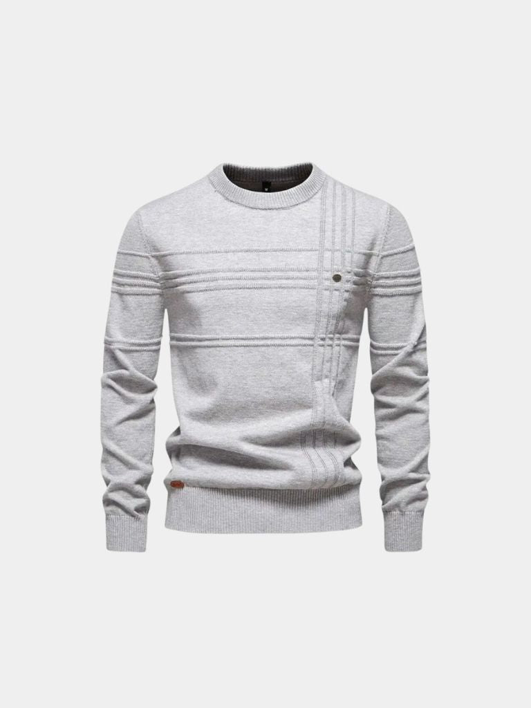 Cotton Knitted Stripped Crew Neck Pullover Sweater - Cross & Crown