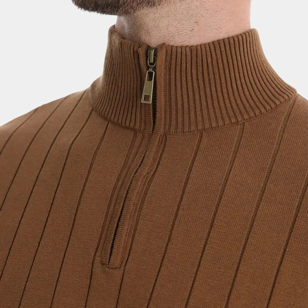 Cotton Knit Vertical Stripes Quarter-Zip Sweater - Cross & Crown Cross & Crown