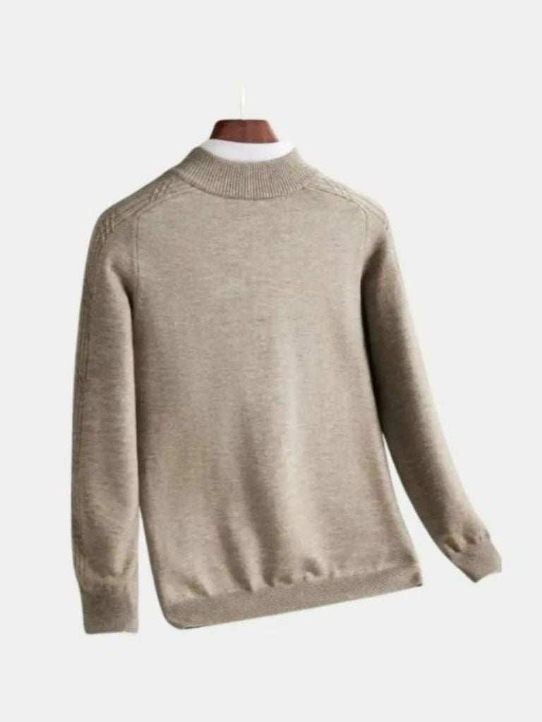 Stripe Quarter Zip Wool Sweater - Cross & Crown