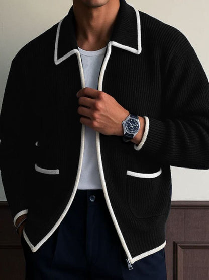 Black Riviera Retro Contrast Knit Cardigan - Cross and Crown