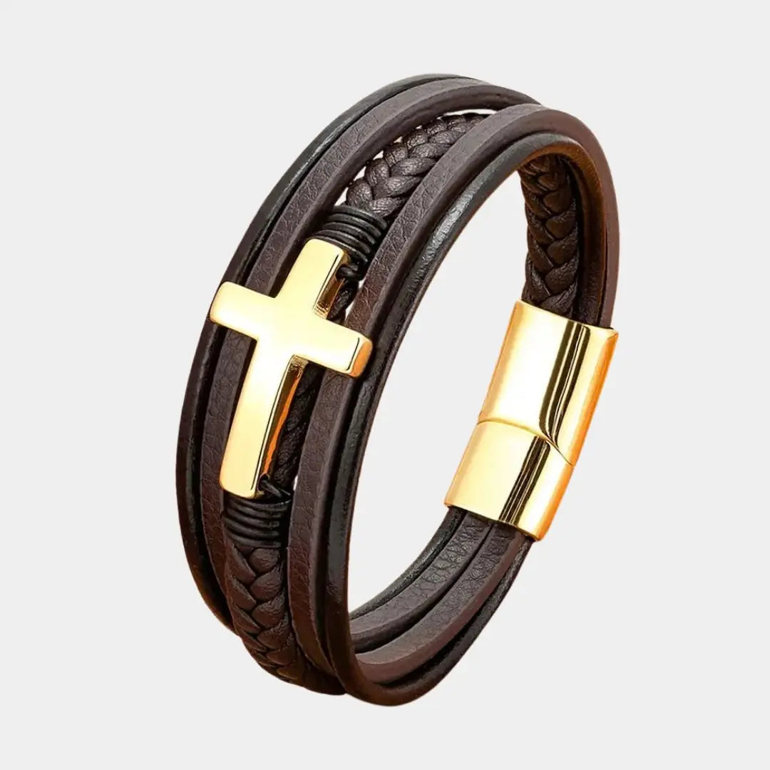 Multi Layer Cross Leather Bracelet - Cross & Crown Cross & Crown