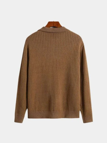 V-Neck Polo Sweater Ribbed - Cross & Crown