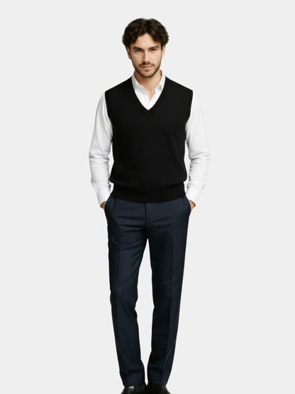 100% Cashmere V Neck Knit Vest - Cross & Crown