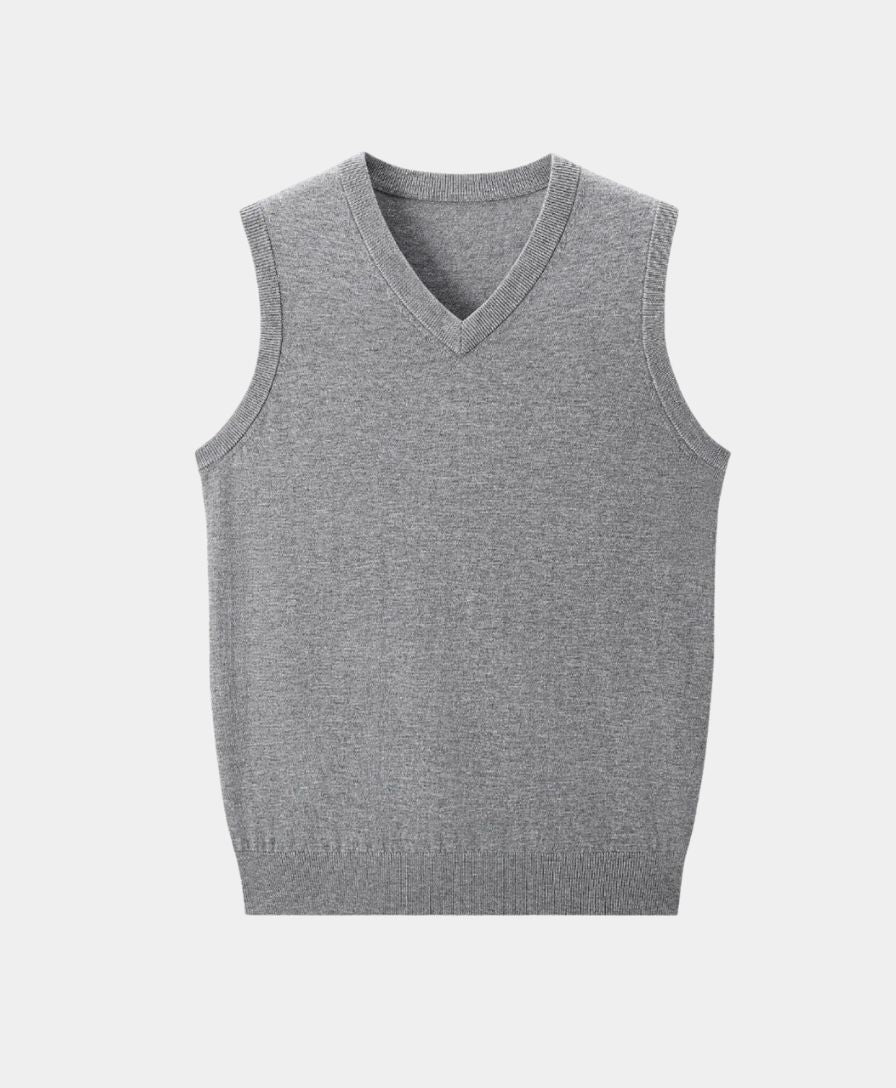 100% Cashmere V Neck Knit Vest - Cross & Crown