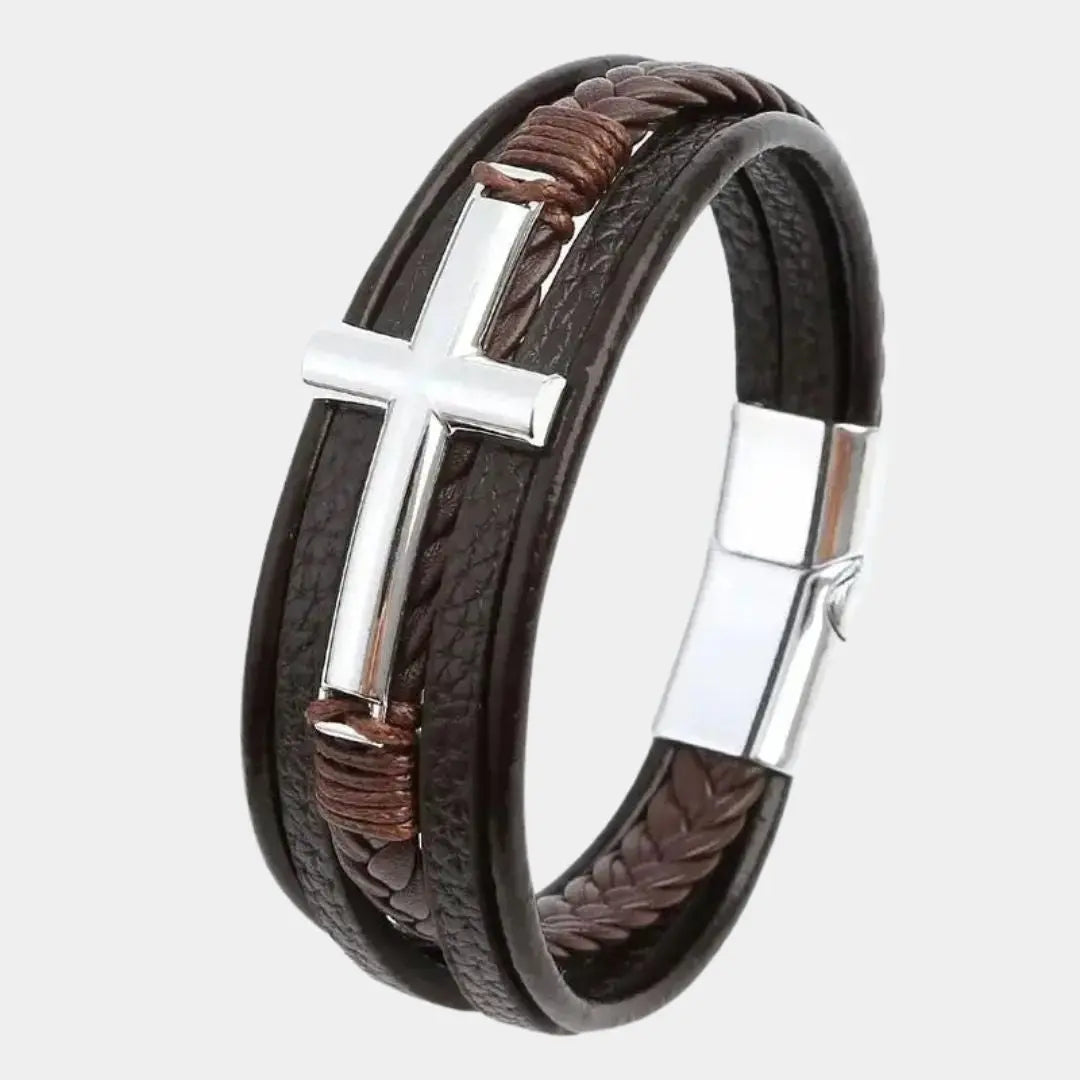 3 Layer Elegant Cross Leather Bracelet - Cross & Crown Cross & Crown