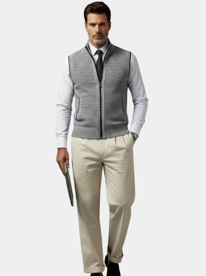 Elegant Full-Zip Sweater Vest - Cross & Crown