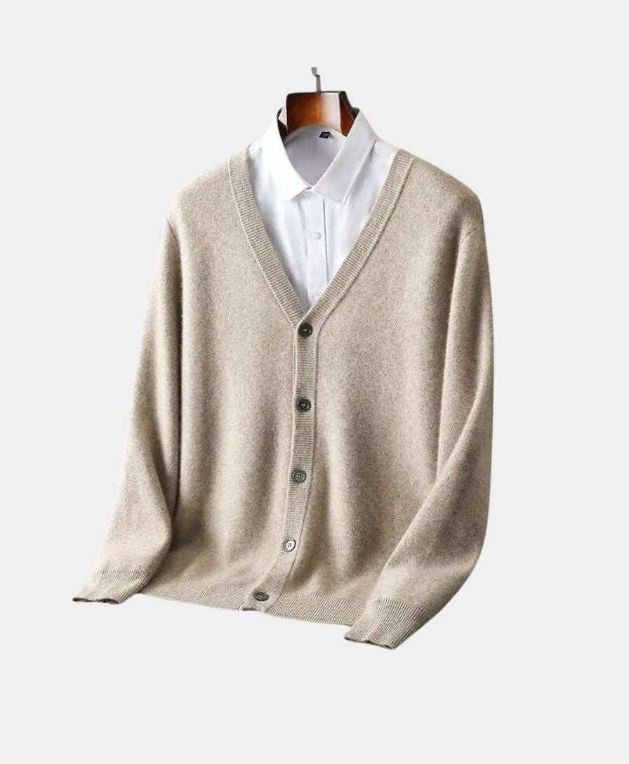 100% Merino Wool V Neck Knitwear Cardigan Sweater - Cross & Crown