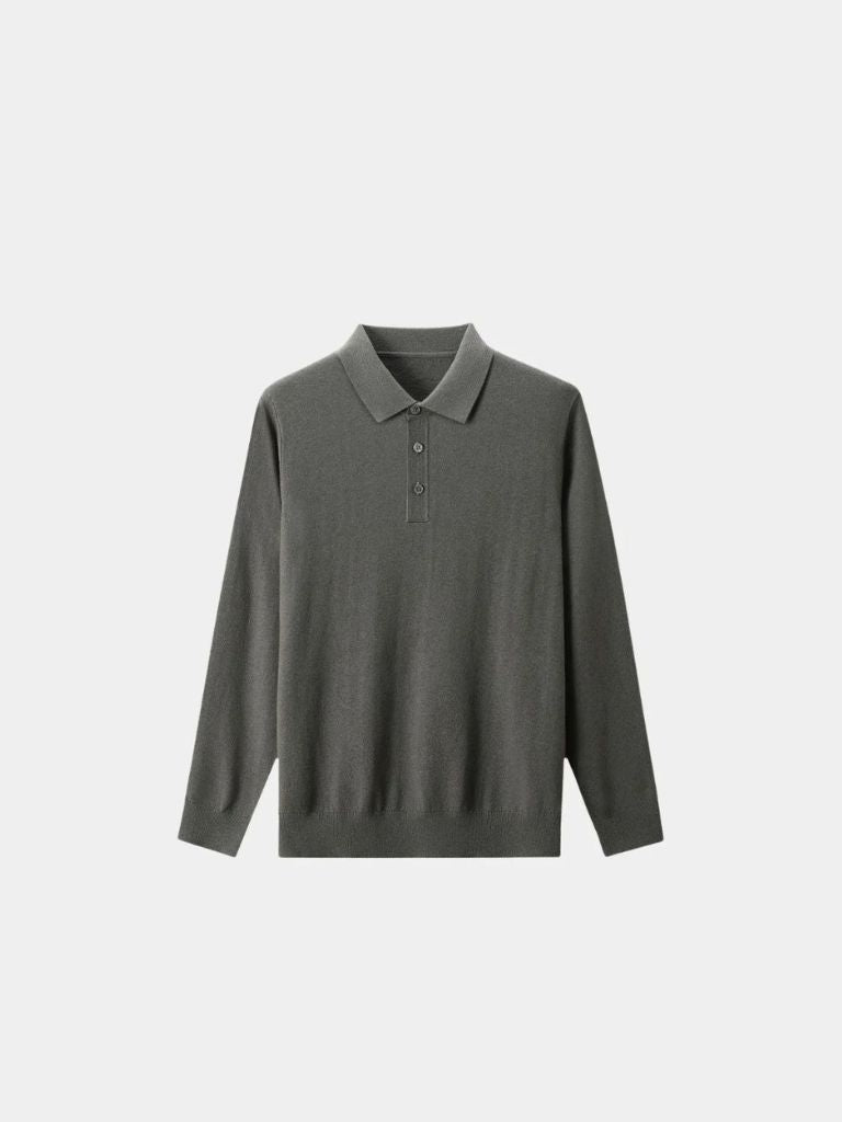 Wool Knit Button Up Polo Pullover - Cross & Crown