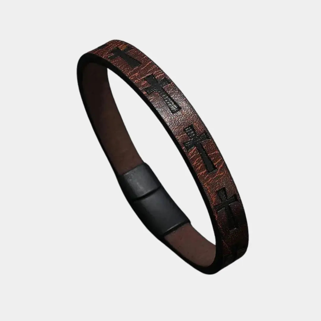 Leather Bracelet with Cross Details - Cross & Crown Cross & Crown