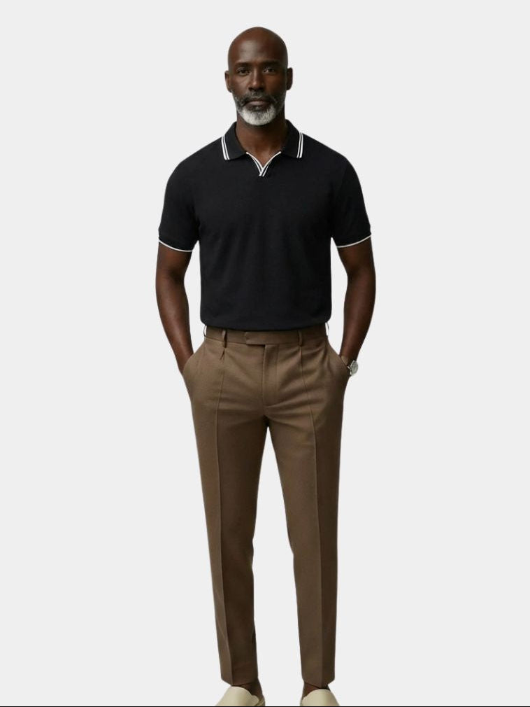 Timeless Black V-Neck Polo - Cross & Crown