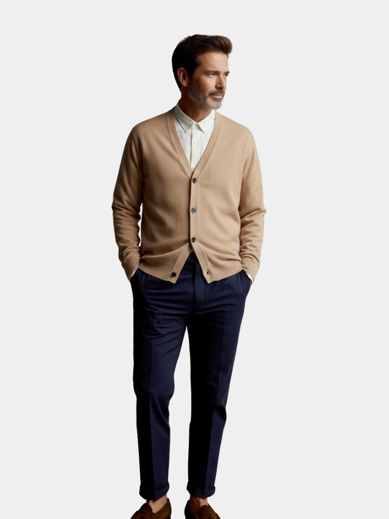 100% Merino Wool V Neck Knitwear Cardigan Sweater - Cross & Crown