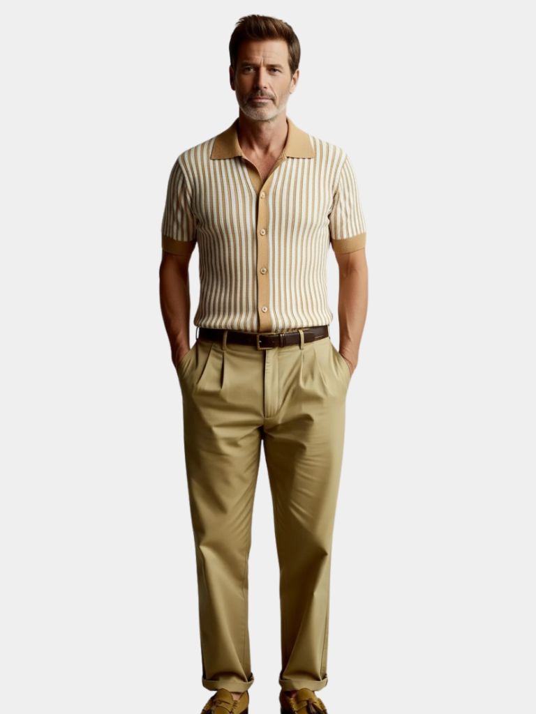 Striped Knit Polo Shirt - Cross & Crown