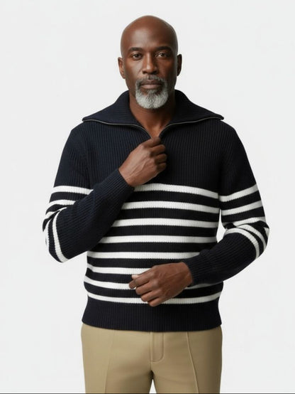 Casual Striped Zip Up Sweater - Cross & Crown