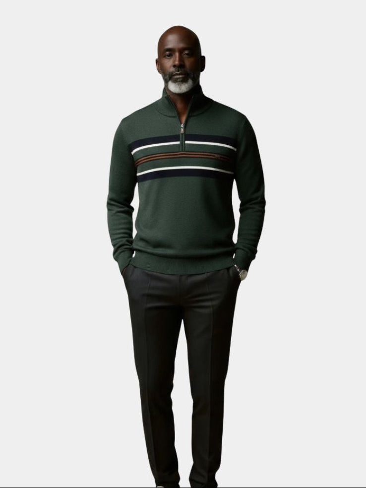 Knit Striped Quarter-Zip Jumper Sweater - Cross & Crown