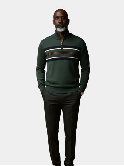 Knit Striped Quarter-Zip Jumper Sweater - Cross & Crown