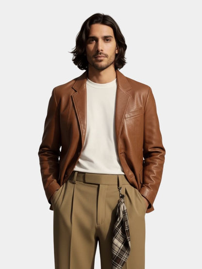 Bold Caramel Leather Jacket - Cross & Crown