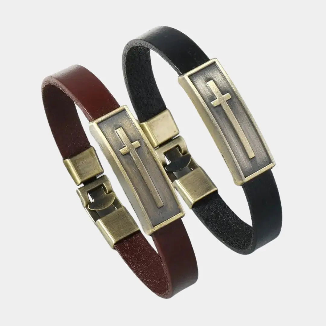 Minimalist Leather Cross Bracelet - Cross & Crown Cross & Crown