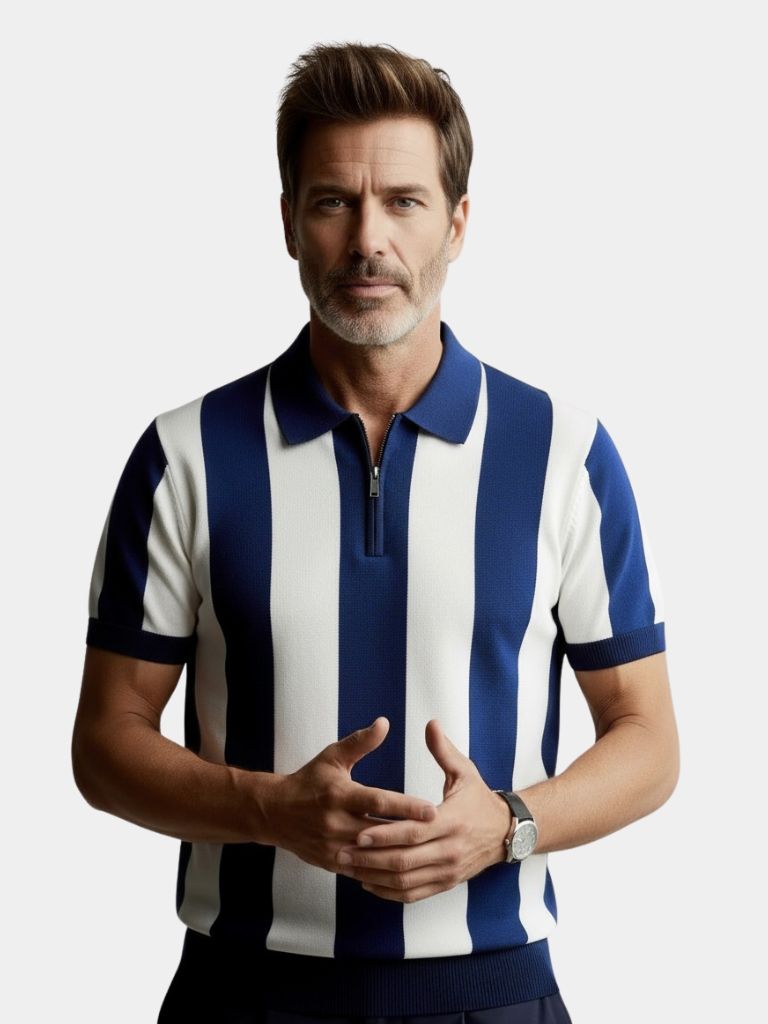 Navy Stripe Polo - Cross & Crown