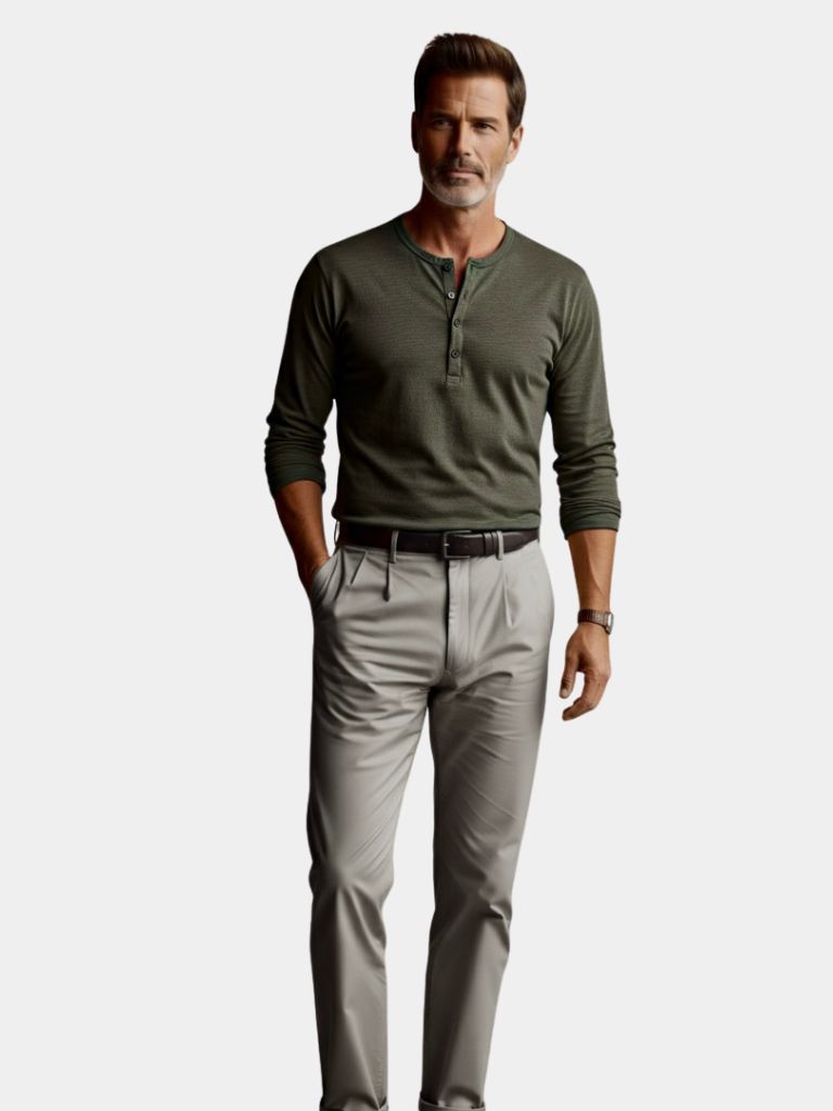 Henley Neck Long Sleeve T-Shirt - Cross & Crown