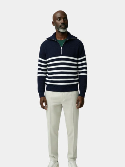 Casual Striped Zip Up Sweater - Cross & Crown