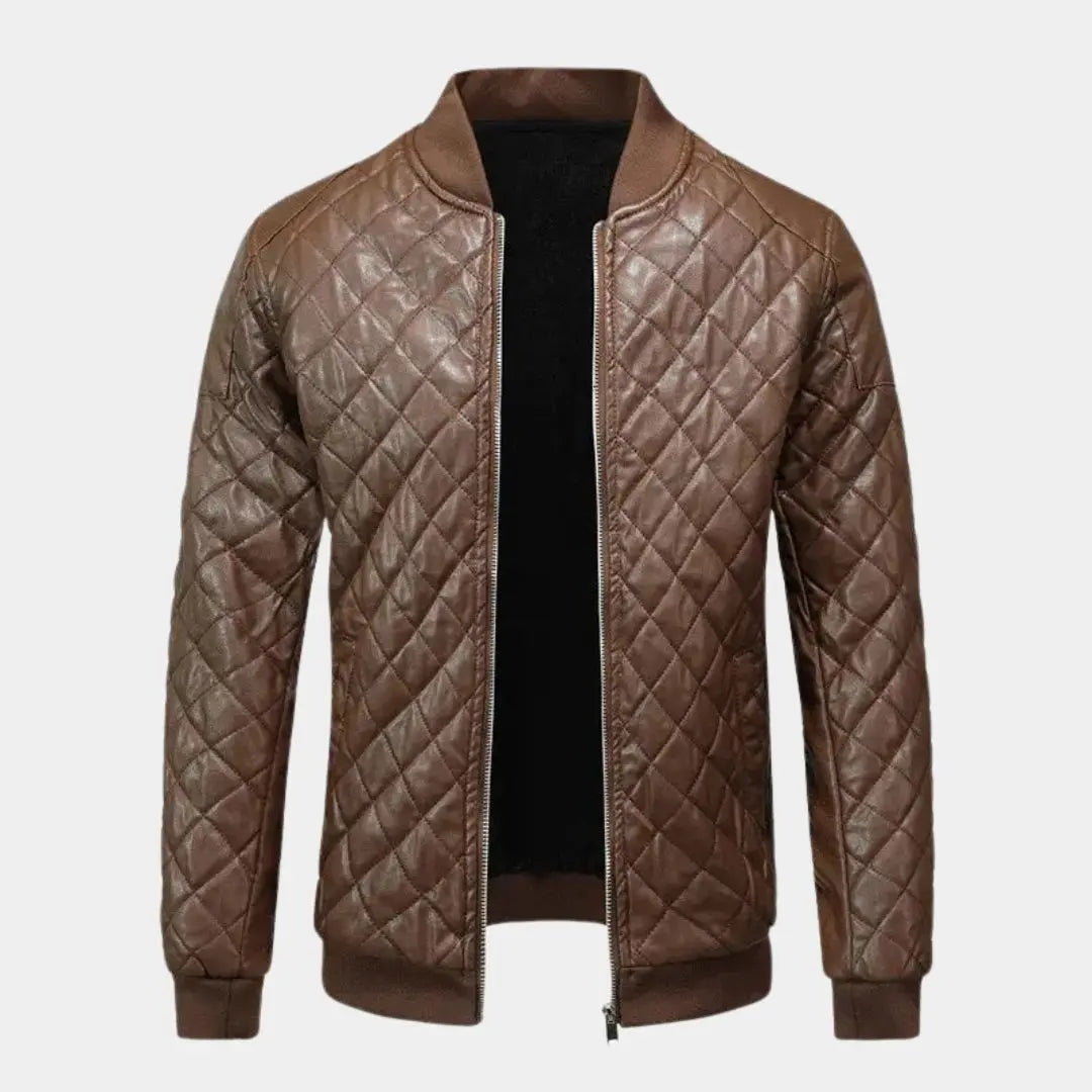 Quilted Brown Leather Bomber Jacket - Cross & Crown Cross & Crown