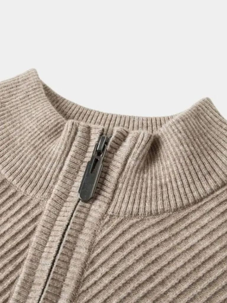 Stripe Quarter Zip Wool Sweater - Cross & Crown