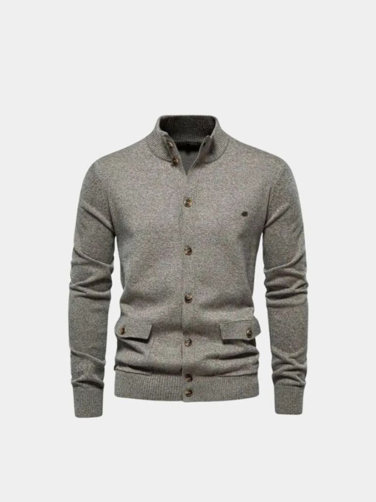 Knitted Stand Collar Cotton Cardigan - Cross & Crown
