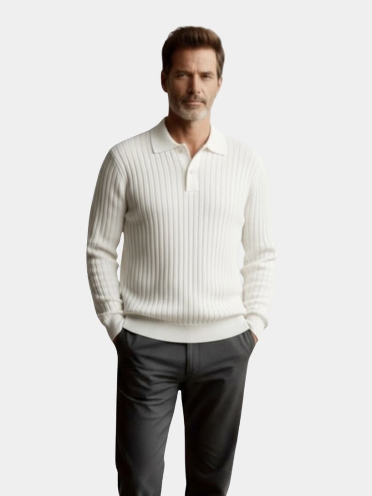 Elegant Open Collar Long Sleeve Polo - Cross & Crown