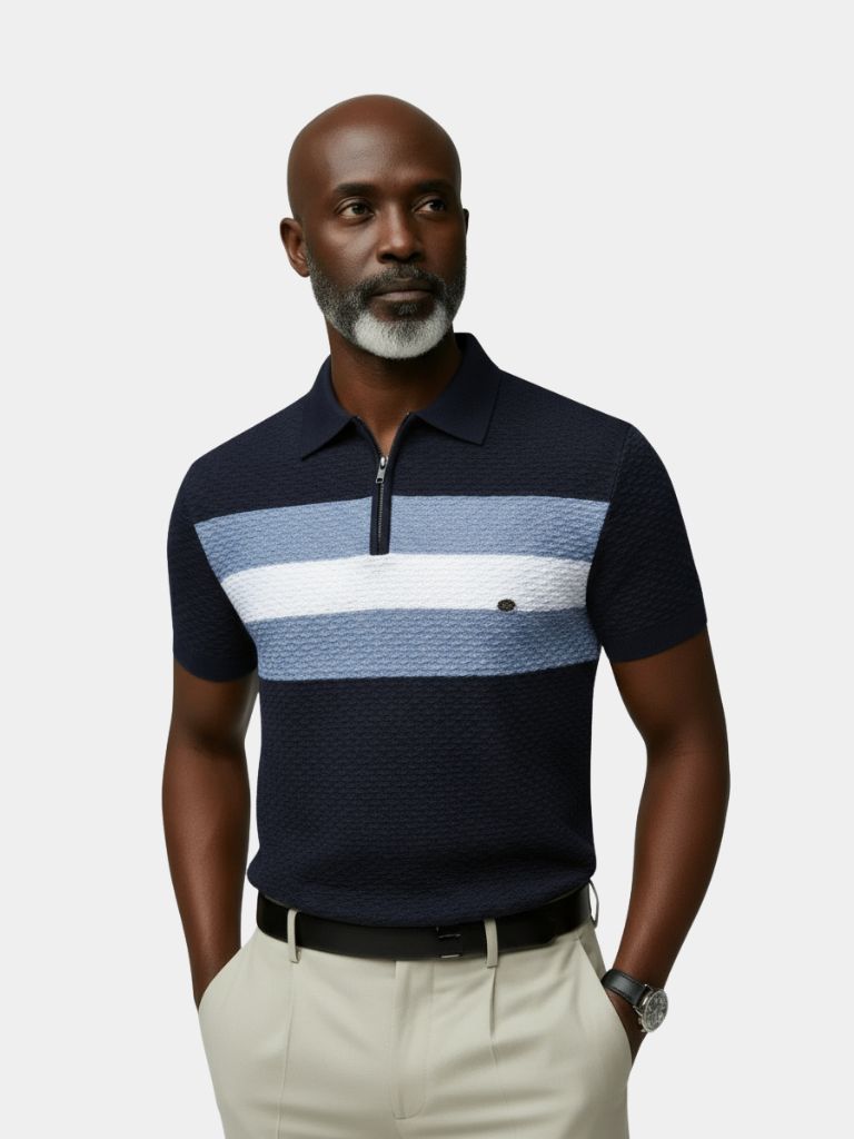 Classic Fit Quarter Zip Business Casual Short Sleeves Polo - Cross & Crown