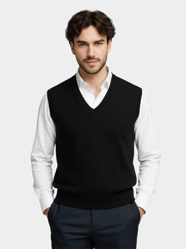 100% Cashmere V Neck Knit Vest - Cross & Crown