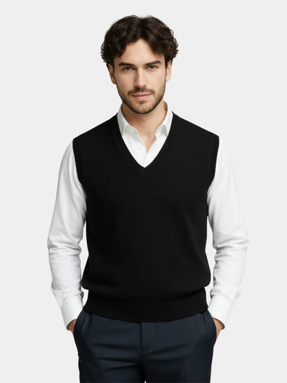 100% Cashmere V Neck Knit Vest - Cross & Crown