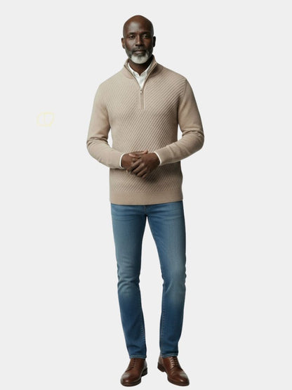 Stripe Quarter Zip Wool Sweater - Cross & Crown