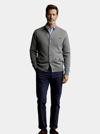 Knitted Stand Collar Cotton Cardigan - Cross & Crown