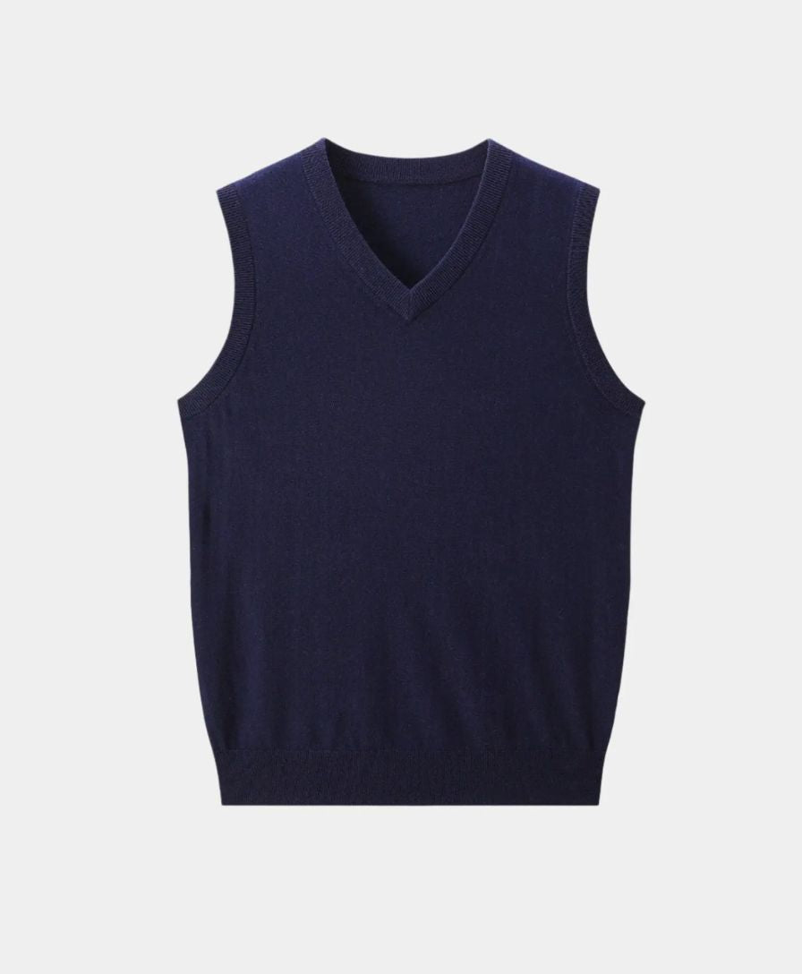 100% Cashmere V Neck Knit Vest - Cross & Crown