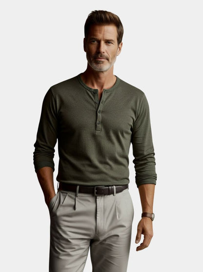 Henley Neck Long Sleeve T-Shirt - Cross & Crown