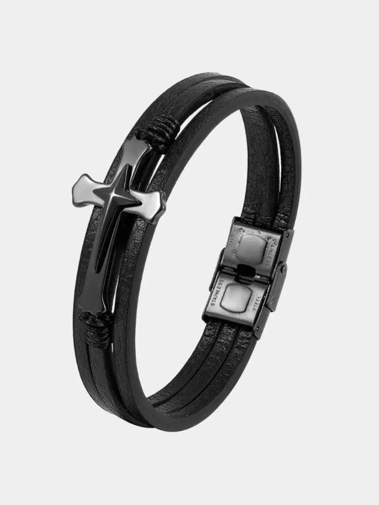 Multi Layer Prayer Cross Bracelet - Cross & Crown