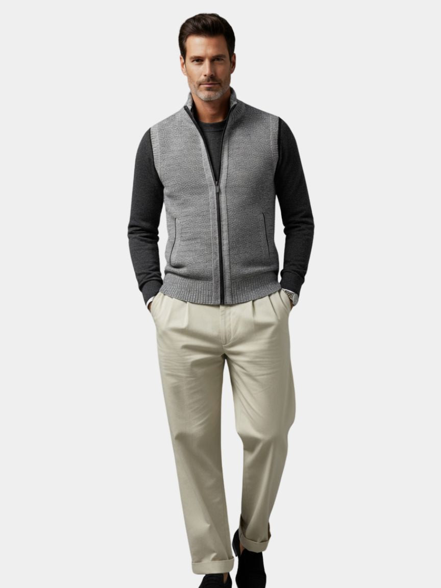 Elegant Full-Zip Sweater Vest - Cross & Crown