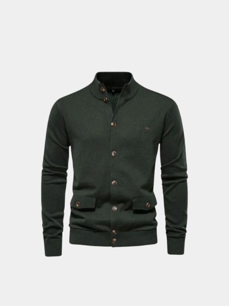 Knitted Stand Collar Cotton Cardigan - Cross & Crown