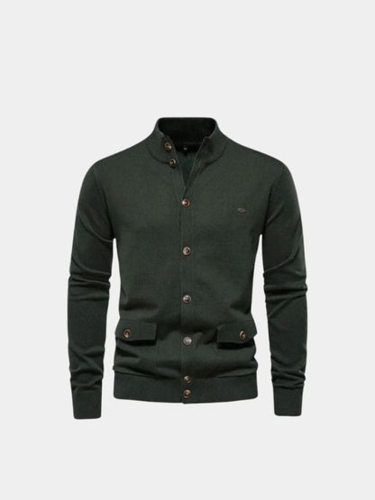 Knitted Stand Collar Cotton Cardigan - Cross & Crown