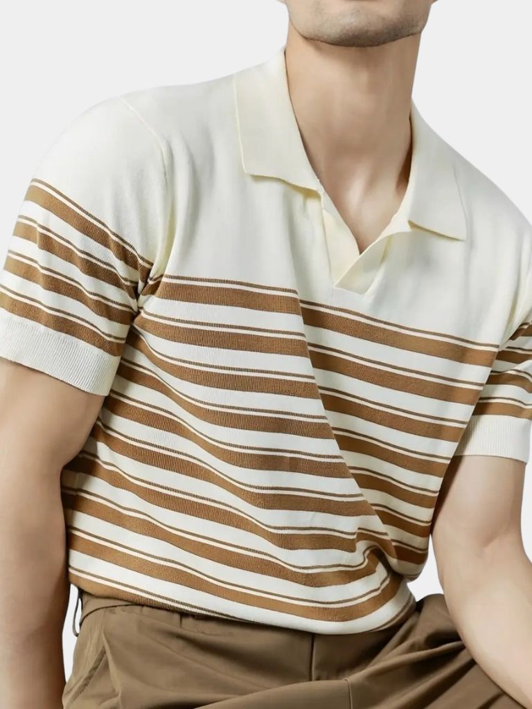 Classic Knit Striped Mesh Polo Shirt - Cross & Crown