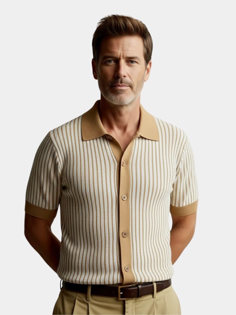 Striped Knit Polo Shirt - Cross & Crown