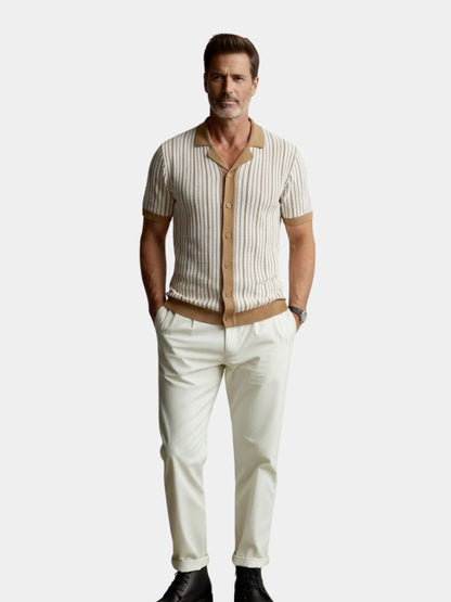 Striped Knit Polo Shirt - Cross & Crown